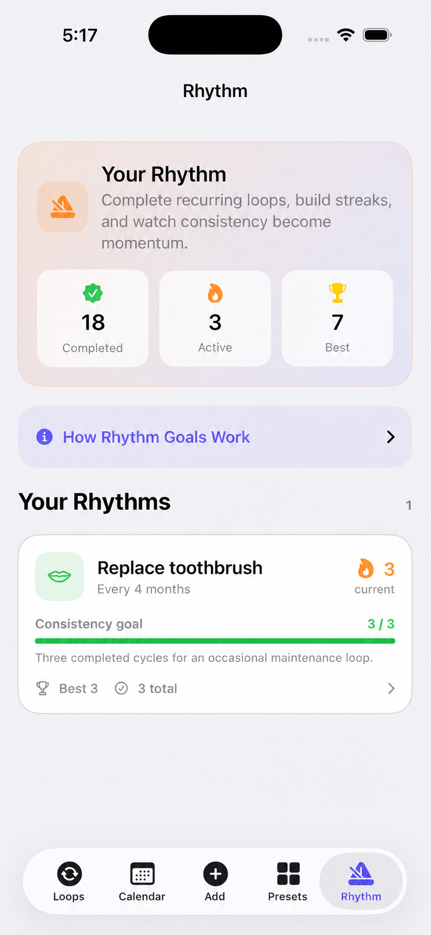 RhythmKeep progress and streak history